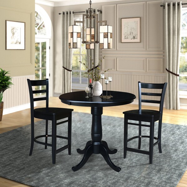 International Concepts 36 in. Round Pedestal Counter Height Table with 2 Emily Counter Height Stools - 3 Piece Set - K46-36RT-S6172-2