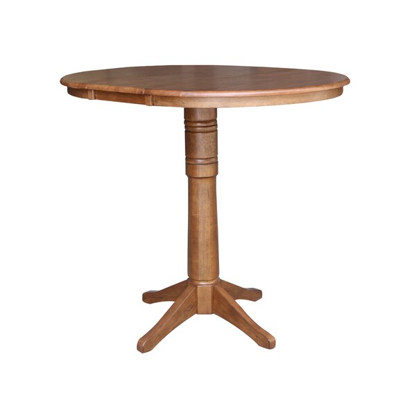 International Concepts Round 36 in Round Top Pedestal Table with 12 in Leaf, 42.1 in H, Distressed Oak, 36 in W, 48 in L - K42-36RXT-27B-6B-2