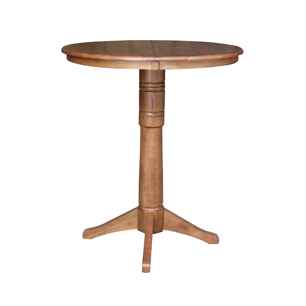 International Concepts Round 36 in Round Top Pedestal Table with 12 in Leaf, 42.1 in H, Distressed Oak, 36 in W, 48 in L - K42-36RXT-27B-6B-2