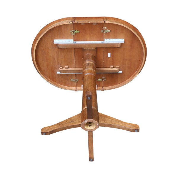 International Concepts Round 36 in Round Top Pedestal Table with 12 in Leaf, 42.1 in H, Distressed Oak, 36 in W, 48 in L - K42-36RXT-27B-6B-2