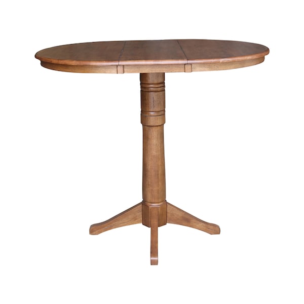 International Concepts Round 36 in Round Top Pedestal Table with 12 in Leaf, 42.1 in H, Distressed Oak, 36 in W, 48 in L - K42-36RXT-27B-6B-2