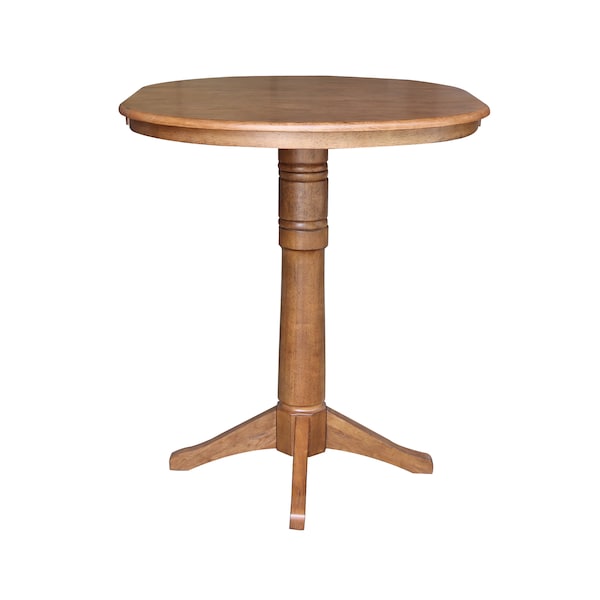International Concepts Round 36 in Round Top Pedestal Table with 12 in Leaf, 42.1 in H, Distressed Oak, 36 in W, 48 in L - K42-36RXT-27B-6B-2