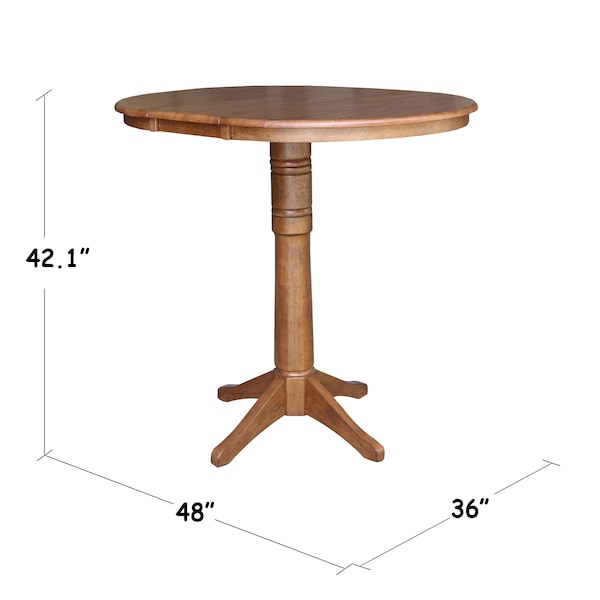 International Concepts Round 36 in Round Top Pedestal Table with 12 in Leaf, 42.1 in H, Distressed Oak, 36 in W, 48 in L - K42-36RXT-27B-6B-2