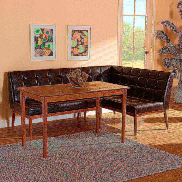 Baxton Studio Sanford Mid-Century Dark Brown Faux Leather and Walnut Brown Finished Wood 3-PC Dining Nook Set - 184-11343-9305-ZORO