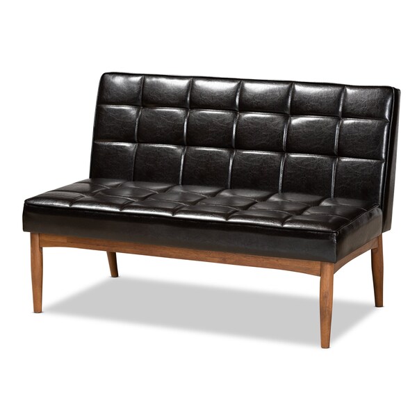 Baxton Studio Sanford Mid-Century Dark Brown Faux Leather and Walnut Brown Finished Wood 3-PC Dining Nook Set - 184-11343-9305-ZORO