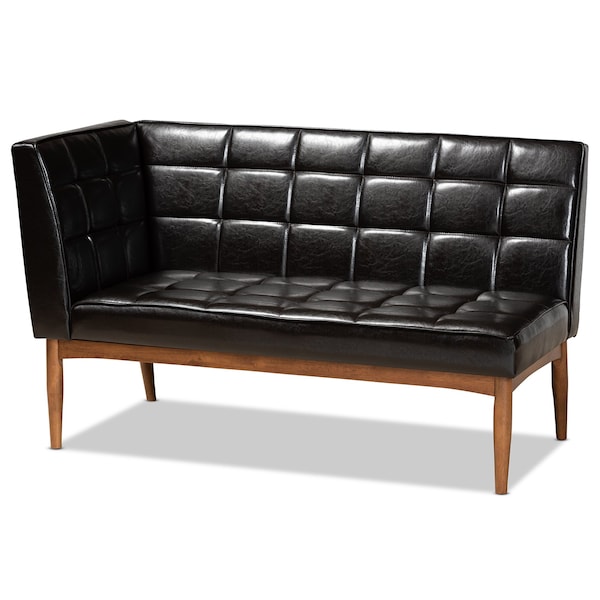 Baxton Studio Sanford Mid-Century Dark Brown Faux Leather and Walnut Brown Finished Wood 3-PC Dining Nook Set - 184-11343-9305-ZORO