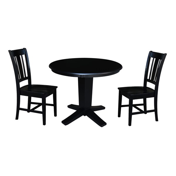 International Concepts 36 in. Solid Wood Round Top Dining Table with 2 Chairs in Black - K46-36RT-23B-C10-2
