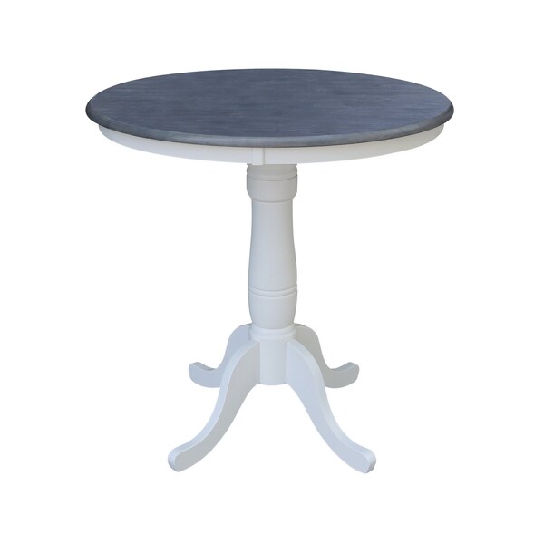 International Concepts 36 in. Solid Wood Round Pedestal Gathering Height Dining Table with 4 Counter Stools in White/Gray - K05-36RT-6B-S6172-4