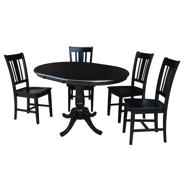 International Concepts Round 36 in Round Extension Dining Table with 4 San Remo Chairs, Black, 36 in W, 48 in L, 28.9 in H - K46-36RXT-C10-4