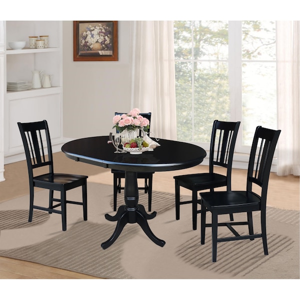 International Concepts Round 36 in Round Extension Dining Table with 4 San Remo Chairs, Black, 36 in W, 48 in L, 28.9 in H - K46-36RXT-C10-4