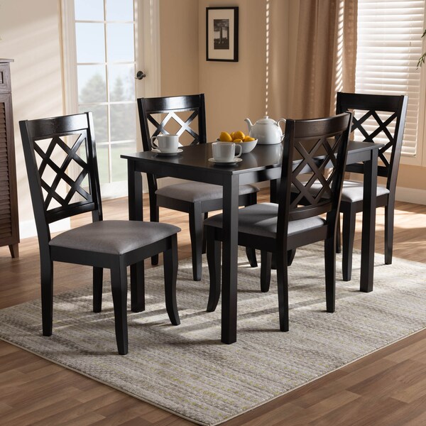 Baxton Studio Verner Grey Upholstered Espresso Finished 5-Piece Wood Dining Set - 157-9726-8026