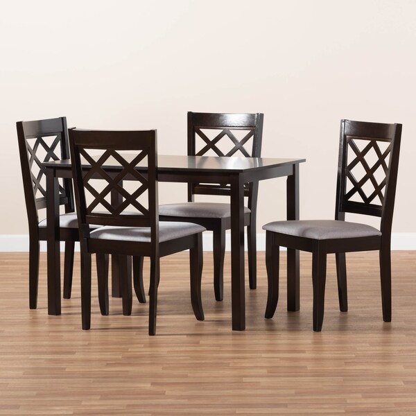 Baxton Studio Verner Grey Upholstered Espresso Finished 5-Piece Wood Dining Set - 157-9726-8026