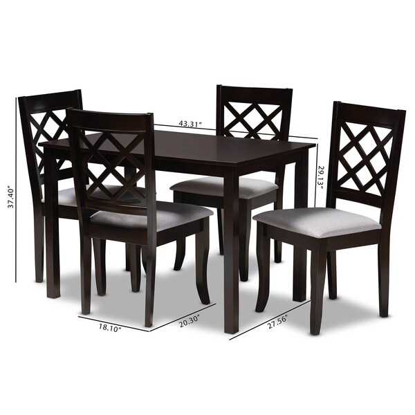 Baxton Studio Verner Grey Upholstered Espresso Finished 5-Piece Wood Dining Set - 157-9726-8026