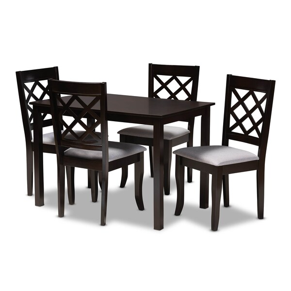 Baxton Studio Verner Grey Upholstered Espresso Finished 5-Piece Wood Dining Set - 157-9726-8026