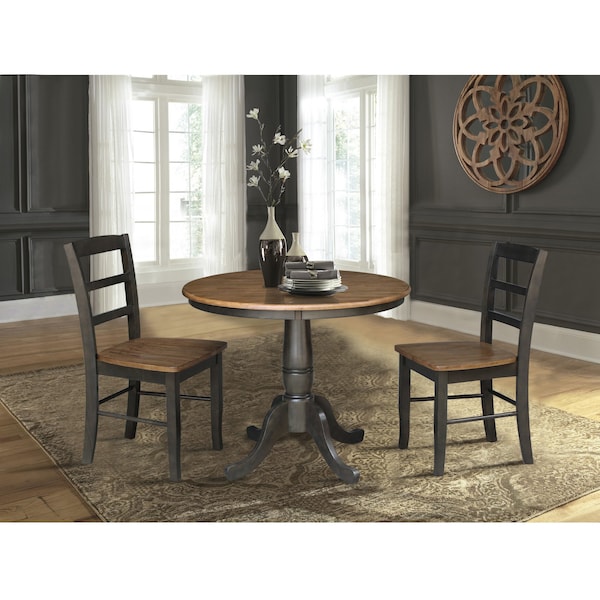 International Concepts 36 in. Round Pedestal Dining Table with 2 Madrid LadderBack Chairs - 3 Piece Dining Set - K45-36RT-C2-2