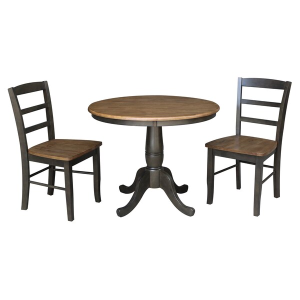 International Concepts 36 in. Round Pedestal Dining Table with 2 Madrid LadderBack Chairs - 3 Piece Dining Set - K45-36RT-C2-2