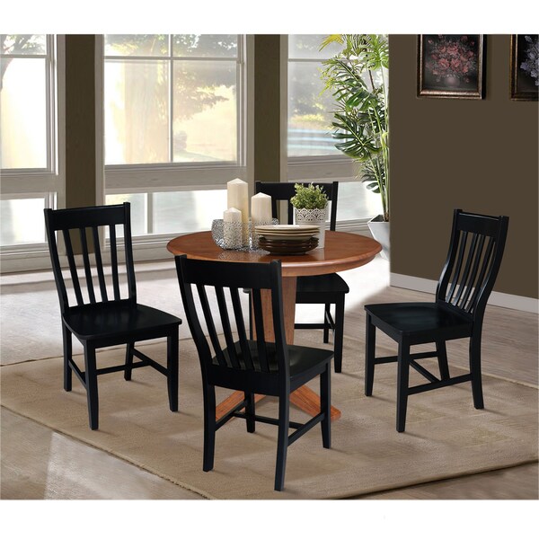 International Concepts 36 in. Solid Wood Round Top Pedestal Dining Table with 4 Chairs in Distressed Oak/Black - K42-36RT-23-C46-61-4