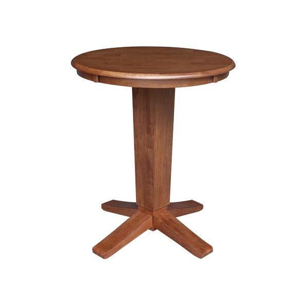 International Concepts 30 in. Solid Wood Round Top Pedestal Dining Table with 2 Counter Height Stools in Distressed Oak - K42-30RT-23B-S6172-2