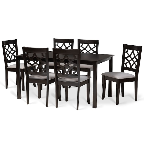 Baxton Studio Mael Modern and Contemporary Grey Fabric and Dark Brown Finished Wood 7-Piece Dining Set - 174-10534-10519-ZORO