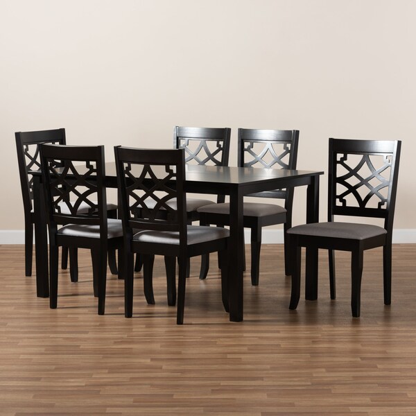 Baxton Studio Mael Modern and Contemporary Grey Fabric and Dark Brown Finished Wood 7-Piece Dining Set - 174-10534-10519-ZORO