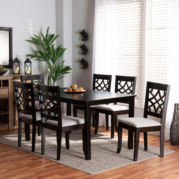 Baxton Studio Mael Modern and Contemporary Grey Fabric and Dark Brown Finished Wood 7-Piece Dining Set - 174-10534-10519-ZORO
