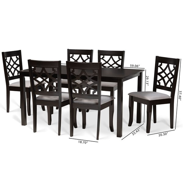 Baxton Studio Mael Modern and Contemporary Grey Fabric and Dark Brown Finished Wood 7-Piece Dining Set - 174-10534-10519-ZORO