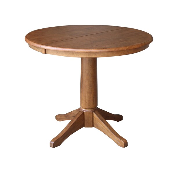 International Concepts 36 in. Round Extension Dining Table with Leaf and 2 Madrid LadderBack Chairs - 3 Piece Dining Set - K42-36RXT-27B-C2-2