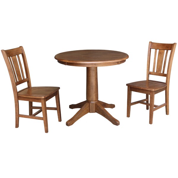 International Concepts Round 30 in Rd Top Pedestal Table, 2 San Remo Chairs, Distressed Oak, 30 in W, 30 in L, 29.9 in H - K42-30RT-27B-C10-2