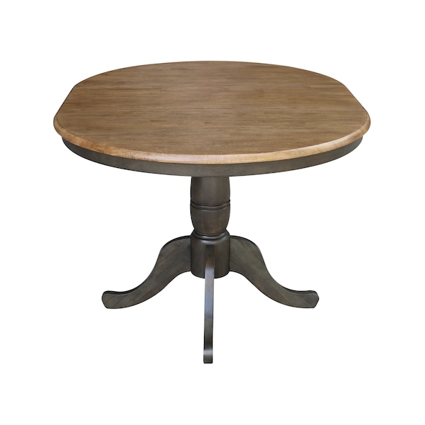 International Concepts Round 36 in Rd top ped table, 12 in leaf, 29.3 inh, dining Height, Hickory/Washed Coal, 36 in W, Wood - K45-36RXT