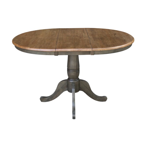 International Concepts Round 36 in Rd top ped table, 12 in leaf, 29.3 inh, dining Height, Hickory/Washed Coal, 36 in W, Wood - K45-36RXT