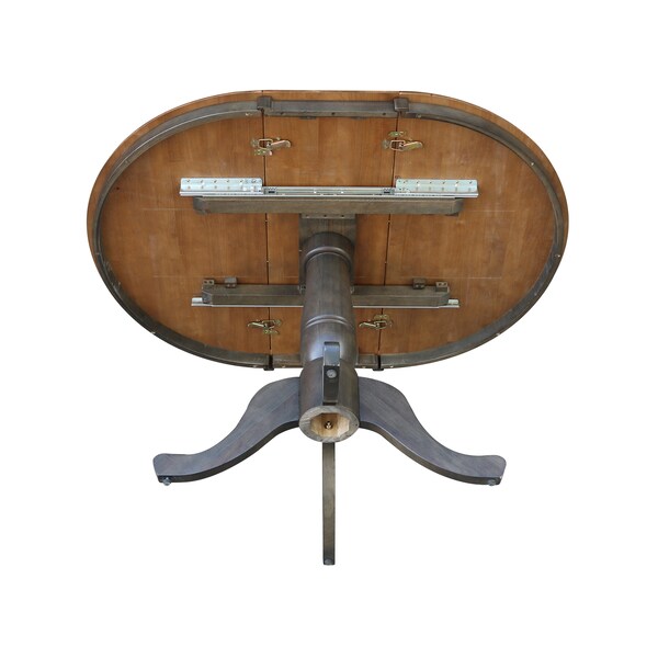 International Concepts Round 36 in Rd top ped table, 12 in leaf, 29.3 inh, dining Height, Hickory/Washed Coal, 36 in W, Wood - K45-36RXT