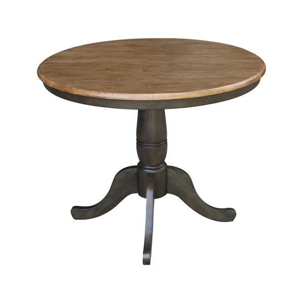 International Concepts Round 36 in Rd top ped table, 12 in leaf, 29.3 inh, dining Height, Hickory/Washed Coal, 36 in W, Wood - K45-36RXT