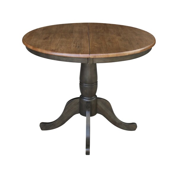 International Concepts Round 36 in Rd top ped table, 12 in leaf, 29.3 inh, dining Height, Hickory/Washed Coal, 36 in W, Wood - K45-36RXT