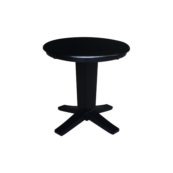 International Concepts 30 in. Solid Wood Round Top Dining Table with 2 Chairs in Black/Distressed Oak - K46-30RT-23B-C42-2-2