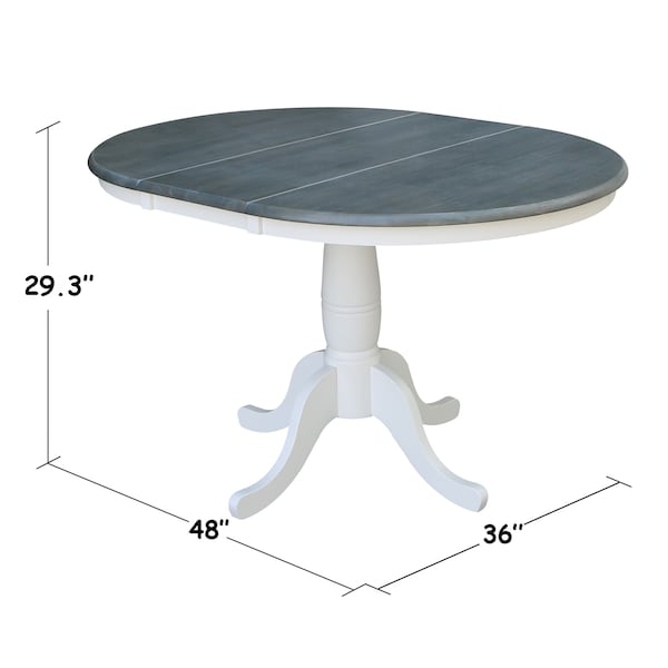 International Concepts Round 36 in Rd Top Ped Table, 12 in Leaf, Dining Ht, White/Heather Gray, 36 in W, 48 in L, 29.3 in H - K05-36RXT