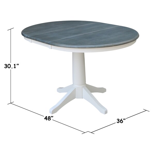 International Concepts Round 36 in Rd Top Ped Table, 12 in Leaf, Dining Ht, White/Heather Gray, 36 in W, 48 in L, 30.1 in H - K05-36RXT-27B