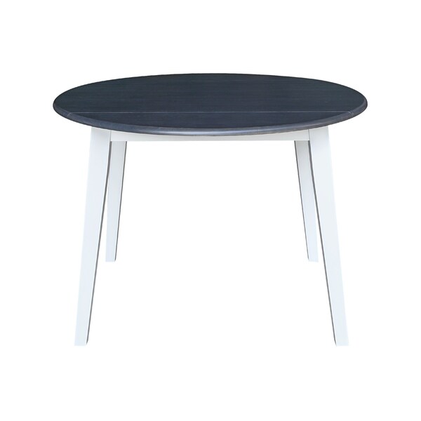 International Concepts 42 in. Solid Wood Round Dual Drop Leaf Dining Table with 4 Chairs in White/Heather Gray - K05-42DL-C10-4