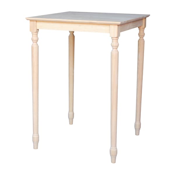 International Concepts Square Solid Wood Top Table, Turned Legs, Unfinished, 30 in W, 30 in L, 42 in H, Wood, Unfinished - K-3030-342T