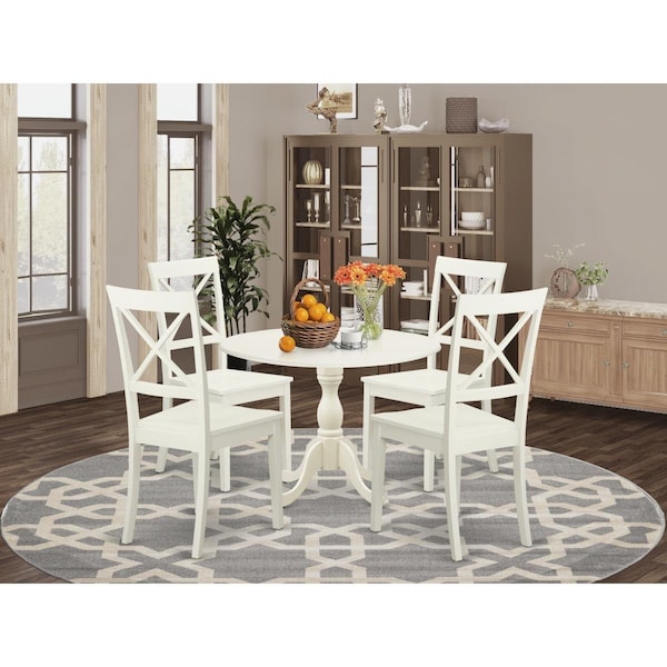 East West Furniture 5 Piece Dublin Wood Dining Table Set - Linen White - DMBO5-LWH-W