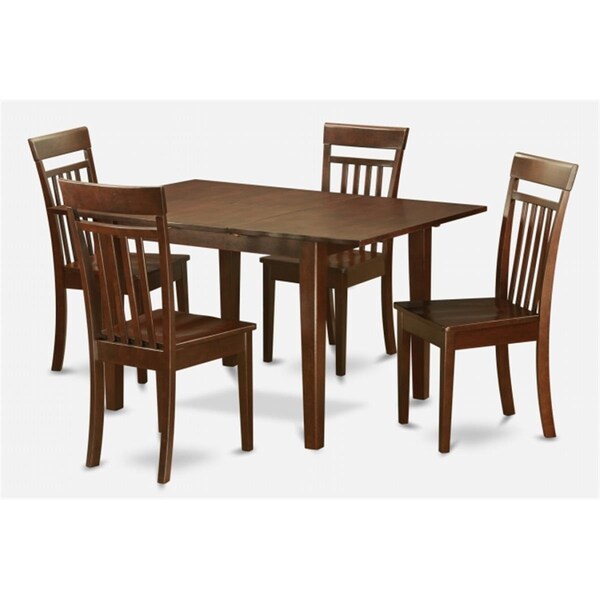 East West Furniture 5 Pc Dining Table 32x60in With 4 Slatted Back wood Seat Chairs - PSCA5-MAH-W