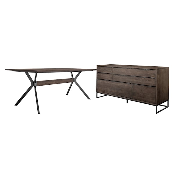 Armen Living Nevada Rustic 2 piece set with Dining Table and Sideboard in Dark Brown - SETNVDISMK2A