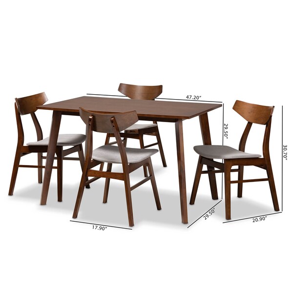 Baxton Studio Lois Light Grey Upholstered and Walnut Wood 5-Piece Dining Set - 167-10812-10807