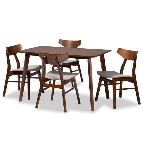 Baxton Studio Lois Light Grey Upholstered and Walnut Wood 5-Piece Dining Set - 167-10812-10807