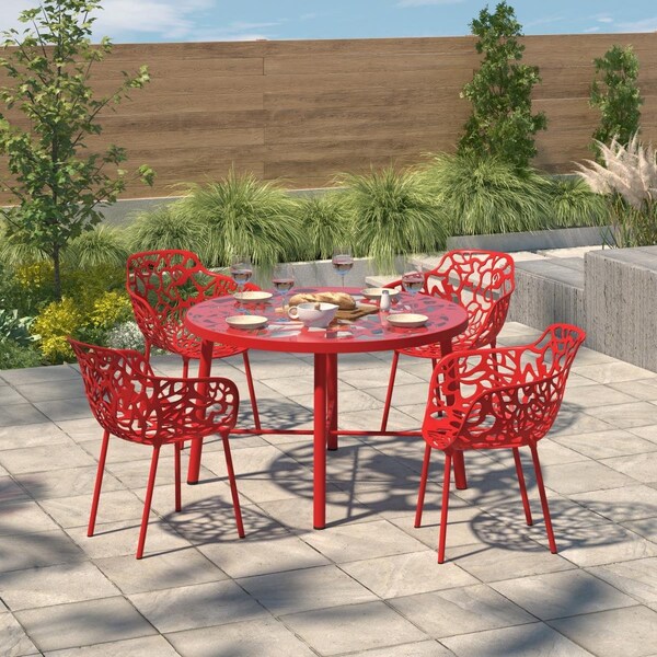 Kd Americana 28.35 x 1.18 in. Devon Tree Design Glass Top Aluminum Base Indoor Outdoor Dining Table, White - KD2445265