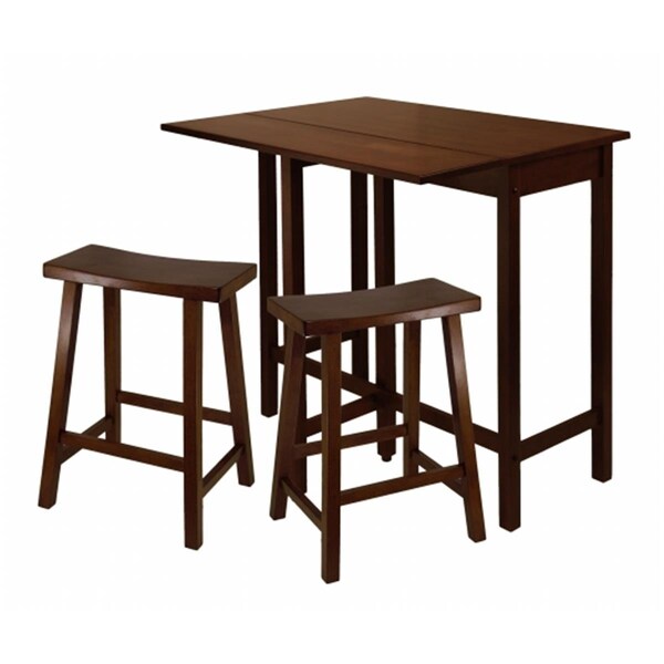 Doba-Bnt Lynnwood 3pc High Drop Leaf Table with 24 in. Saddle Seat Stool - Antique Walnut - SA143175