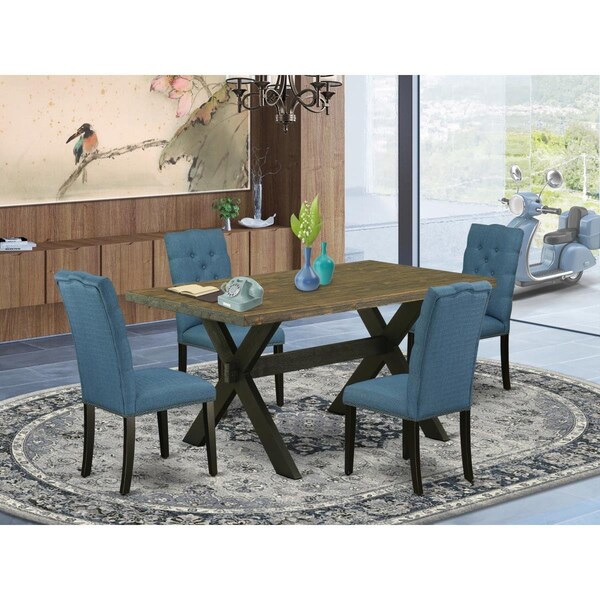 East West Furniture 5 Piece X-Style Awesome Dining Table Set - Wire Brushed Black - X676EL121-5