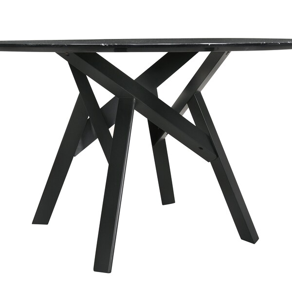 Armen Living Venus 54" Round Mid-Century Modern Black Marble Dining Table with Black Wood Legs - LCVEDIBLK