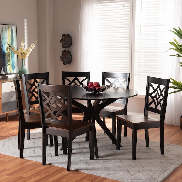 Baxton Studio Miela Modern and Contemporary Two-Tone Dark Brown and Walnut Brown Finished Wood 7-Piece Dining Set - 179-11389-10894-ZORO