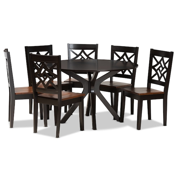 Baxton Studio Miela Modern and Contemporary Two-Tone Dark Brown and Walnut Brown Finished Wood 7-Piece Dining Set - 179-11389-10894-ZORO