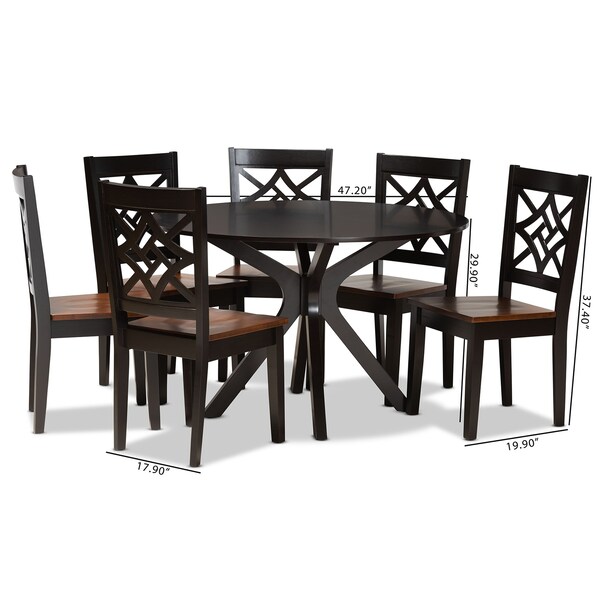 Baxton Studio Miela Modern and Contemporary Two-Tone Dark Brown and Walnut Brown Finished Wood 7-Piece Dining Set - 179-11389-10894-ZORO